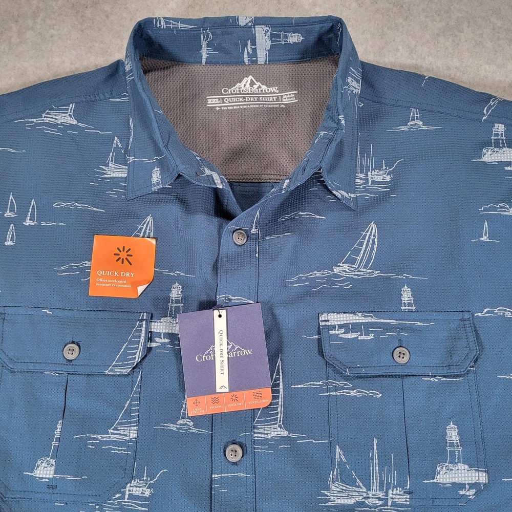 Croft & Barrow Quick-Dry Short Sleeve‎ Shirt Mens XXL Blue Sailboats
